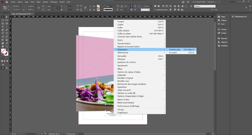 Modifier le positionnement d'une image indesign
